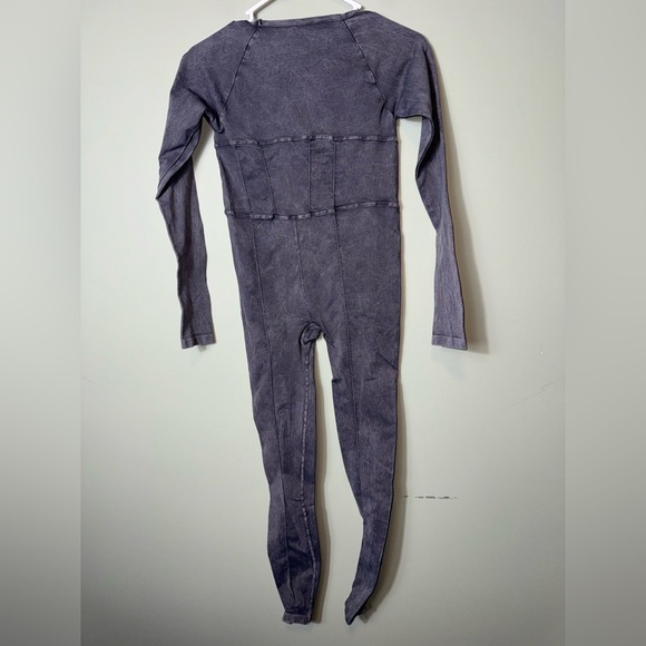 Free People Women’s Good Karma Corset Long Sleeve Onesie Blk Mineral Wash XS/S - Picture 4 of 5